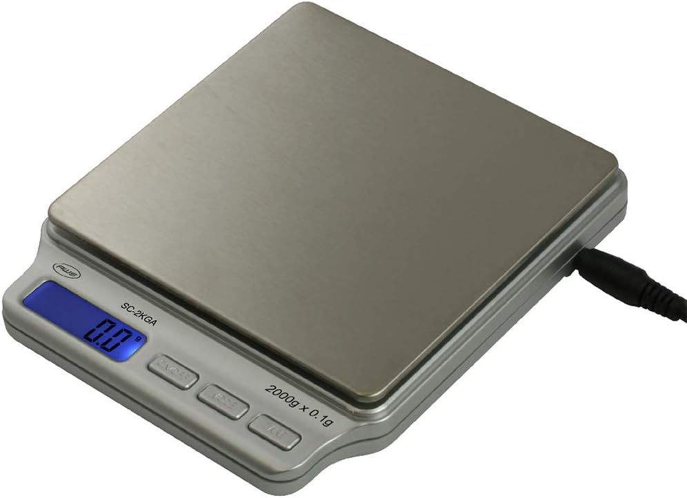 American Weigh Scales SC Series Precision Digital Kitchen Weight Scale with Adapter, Food Measuring Scale, 2kg x 0.1g (Silver), AMW-SC-2KGA