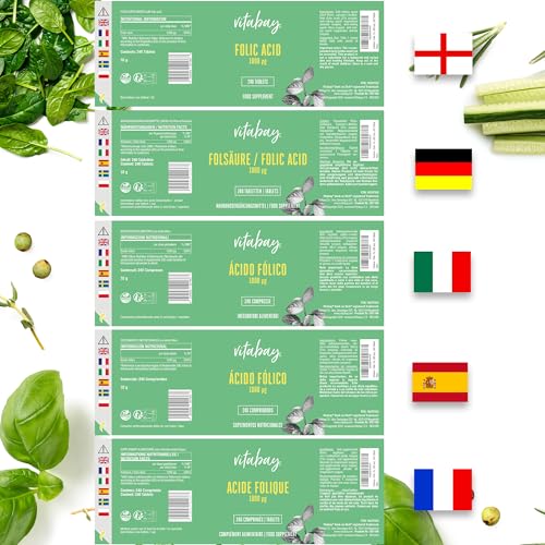 Vitabay Folsäure Tabletten Hochdosiert 1000 mcg (VItamin B9) - 240 VEGANE Tabletten - Folsäure Kinderwunsch Schwangerschaft Vitamine - für Männer - Hohe Bioverfügbarkeit - Laborgeprüft