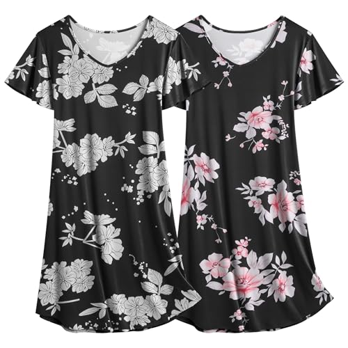 Image of Ekouaer 2 Pack Nightgowns for Women Short Sleeve Nightshirt Soft Sleepdress