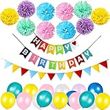 Lebendige Pom Poms -- 10pcs Pom Poms kommen in 5 Farben und etwa 10 Zoll im Durchmesser. Jeder mit Anweisungen, um es zu montieren und machen Sie Ihre Geburtstagsparty ein gemütliches, niedliches Gefühl.
