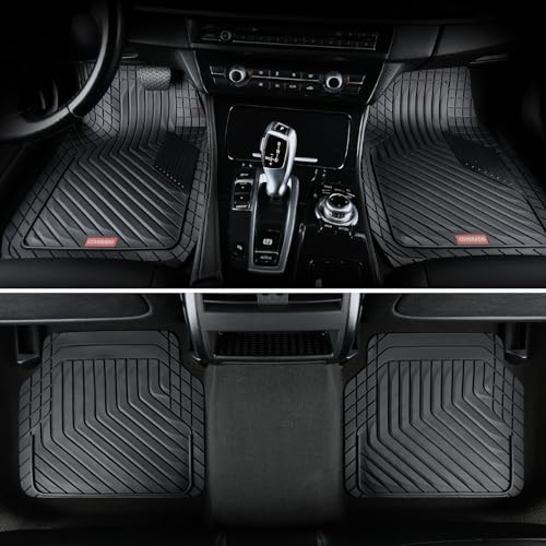 Image of Coverado Heavy-Duty PVC Car Floor Mats Full Set - Black Metallic Heel Pad, All-Weather Protection for Front & Rear, Non-Slip Backing, Easy-to-Clean Liners, 4 Pcs