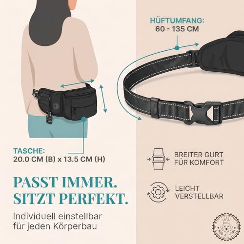 HUND IST KÖNIG Leckerlitasche für Hunde Leckerlis & Hundezubehör - Robuste Bauchtasche Hund - Futterbeutel Hunde mit Kotbeutelspender, Handyfach & Gurt für Flexileine