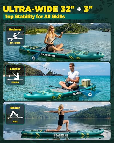 Image of Skatinger 11'6x35 inch Super Wide Inflatable Paddle Board, Ultra Stable Stand Up Paddleboards for 450lb /3 People /Family /Big Size w /Shoulder Strap, 100L Backpack, Ultra-Light All-Round Sup Board
