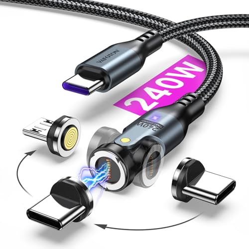 PD 240W 9PIN Magnetic USB C Charging Cable(1Pack, 6ft), 360&deg;&180&deg; Rotation Magnetic Charging...