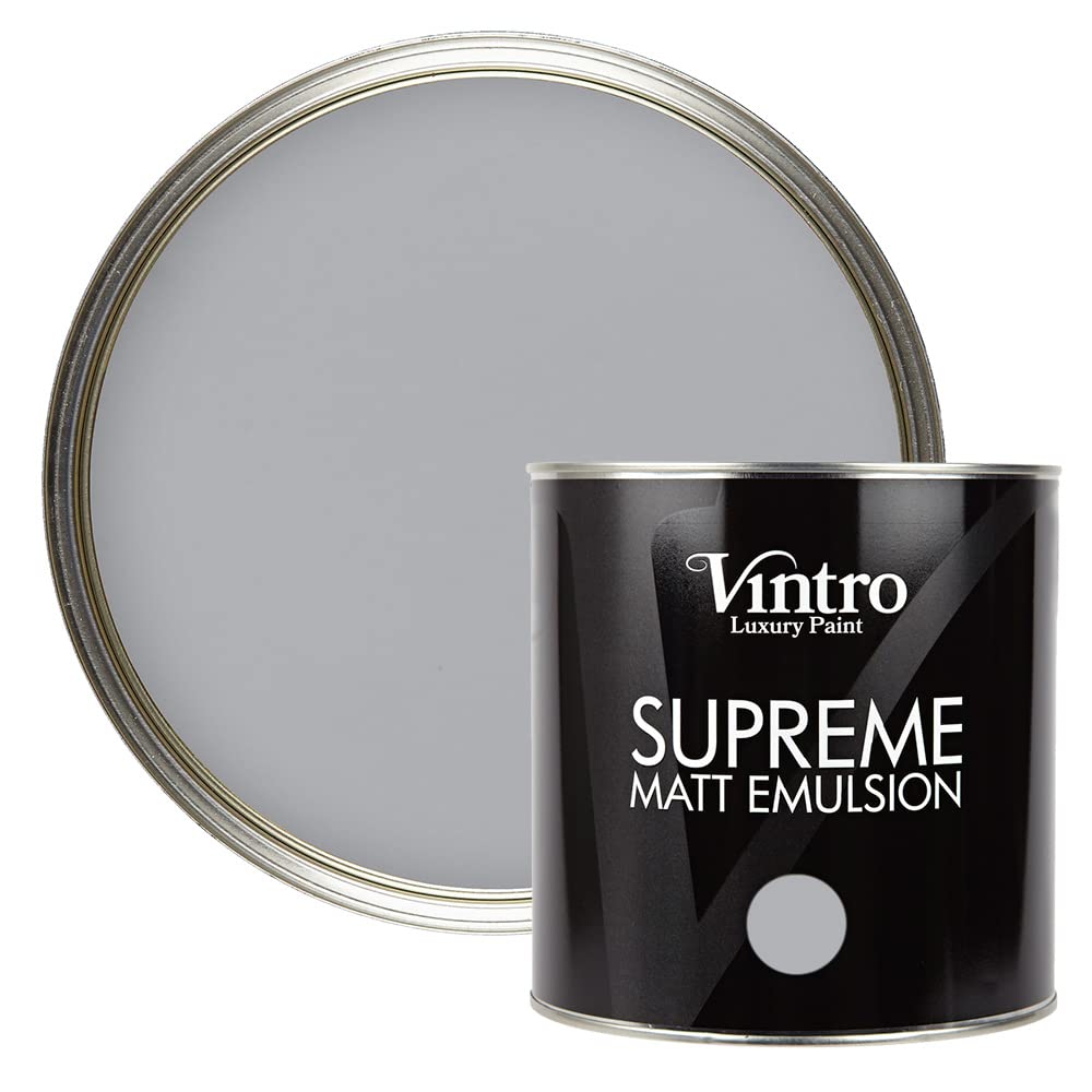 Vintro Paint Mid Grey - Lincoln Grey Vintro | Luxury Matt Emulsion | Smooth Chalky Finish | Multi Surface Paint | For Walls, Ceilings, Wood And Metal 2.5L (, 2.5 Litre)