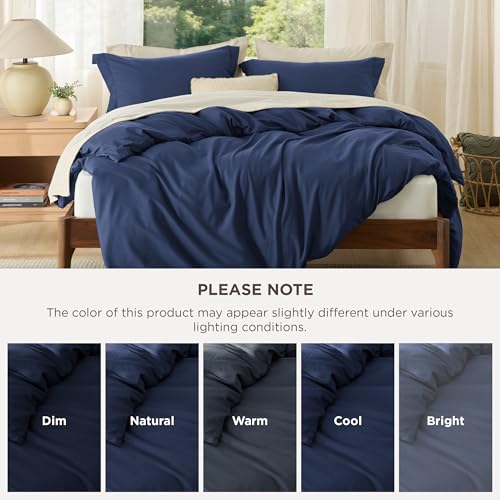 Image of Bedsure Duvet Cover Queen Size, 3Pcs Double Brushed Bedding Set, Navy Blue | For Kids & Adults, 90 inchx90 inch Comforter Cover, Hotel Luxury, All Season, Breathable, Easy Care, Lightweight, Zipper Closure