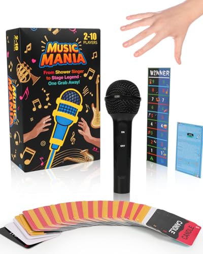 Grab Microphone Music Board Game 2025, Drop the Karaoke Mic Party Games for Adults, Teens, Family, 2-10 Players - Pass the Mic with 280 Song Lyrics (140 Cards) and 10 Blank Cards for Game Night, Gift