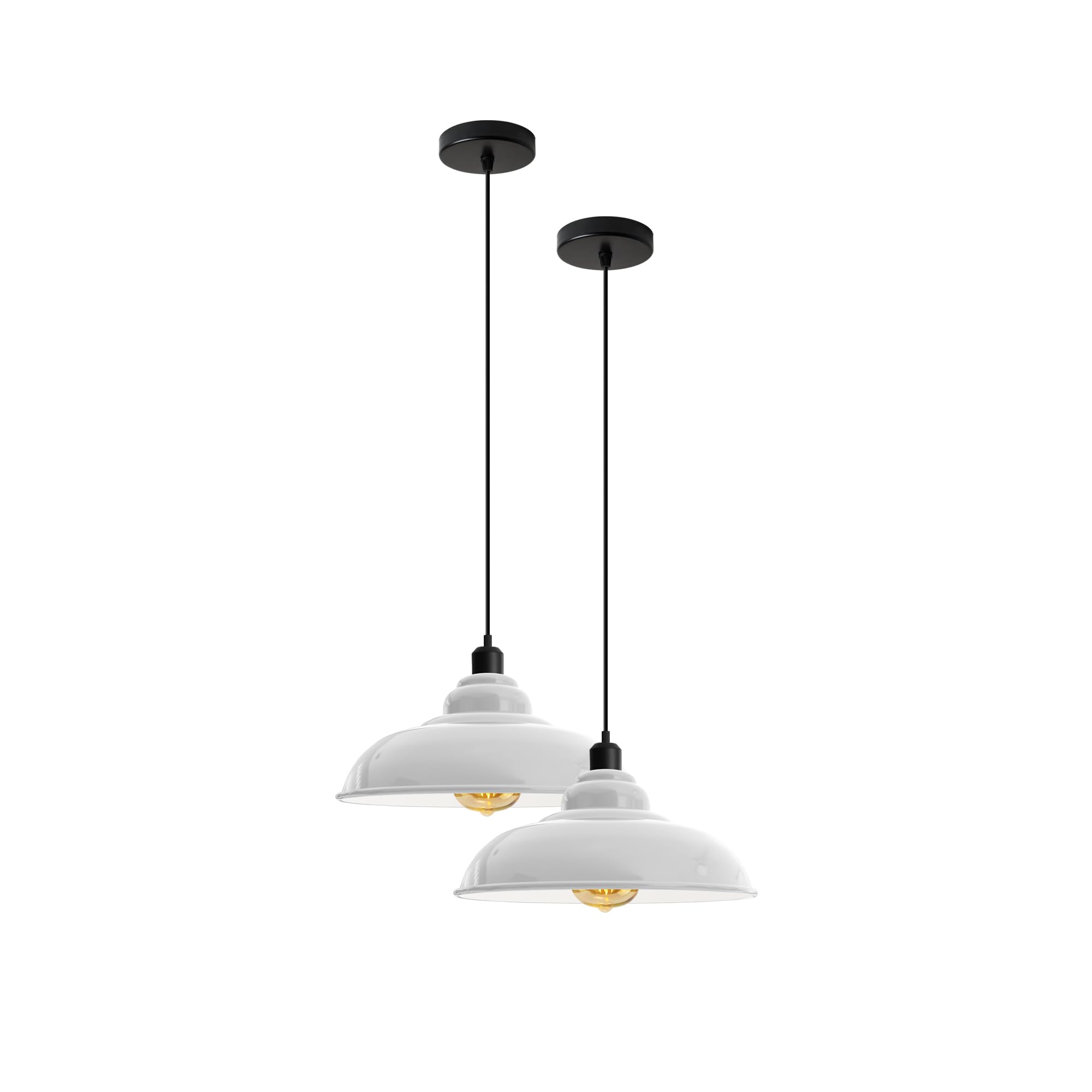 DC VOLTAGE Modern Vintage Style Single Way Metal Curvy Shaped Ceiling Pendant Light 2Pcs with E27 lamp Fitting for Kitchen, Living Room, Corridor and Restaurant (White - with Bulb)