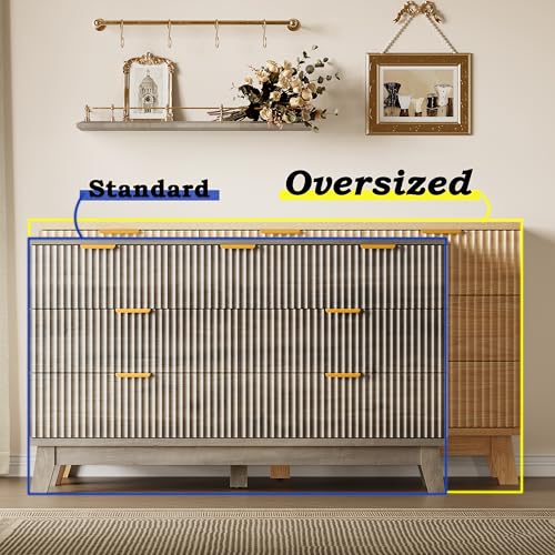 Image of BORNOON Fluted 7 Drawer Dresser, 47.2 inch Wide Modern Boho Chest of Drawers, Wooden Storage Dresser TV Stand for Bedroom, Living Room, Closet, Hallway, Curved Profile Design
