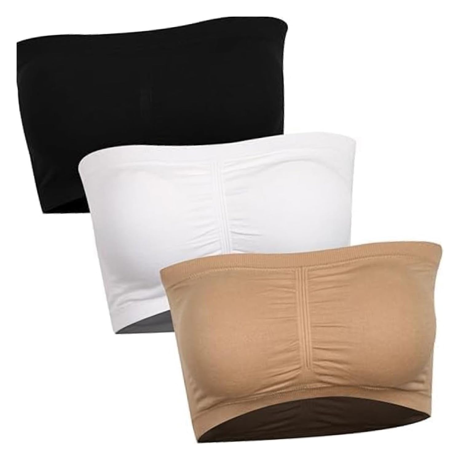 momisy Women's Nylon Elastane Bandeau Tube Bras, Non-Padded, Stretch, Full Coverage, Pack of 3, Free Size (in, Cup Band, B, 3, Black White Beige)-picture-32