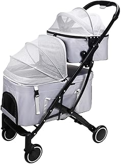 Carrinhos leves para animais de estimação para cães e gatos Carrinho para animais de estimação de camada dupla Equipamento para animais de estimação Gato Cão destacável Duas camadas Ótimo para viagens duplas ou múltiplas respiráveis (cinza a)