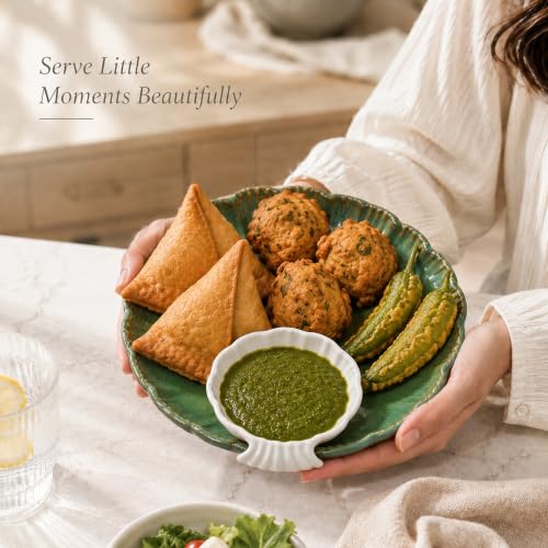 Image of The Earth Store Green Sea Shell Ceramic Platter - Microwave & Dishwasher Safe Serving Platter Ceramic | Platter Plates for Serving Snacks, Appetizers & Desserts for Home, Cafes & Restaurants