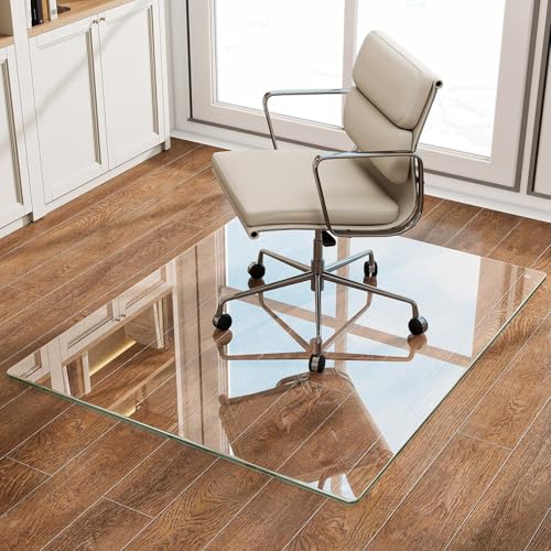 VOOBANG 32"x54" Tempered Glass Desk Chair Mat for Carpet, Glass Office Chair Mat - 5mm Thickness, Smooth Rolling, Scratch-Resistant, Clear Protective Mat for Hardwood Floors & Carpets