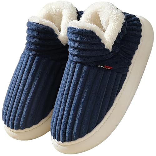Misolin Slippers Women Ladies Clouds Bootie Corduroy Warm with Cozy Memory Foam Winter Anti-Slip House Shoes, Indoor & Outdoor, Blue 300(UK 11-12)