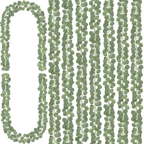 CQURE 8Pcs Eucalyptus Garland,Artificial Eucalyptus Leaves Table Greenery Garland Wreath Spring Vines for Wedding Party Table Bedroom Wall Room Decor