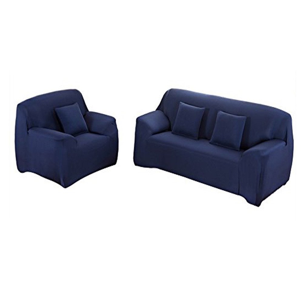 Fenstore Sofa Cover 4 Seater Slipcover Stretch Elastic Couch Covers Form Fit, Slip Resistant, Stylish Furniture Cover/Protector, Fashion and Simple Style (Dark Blue)