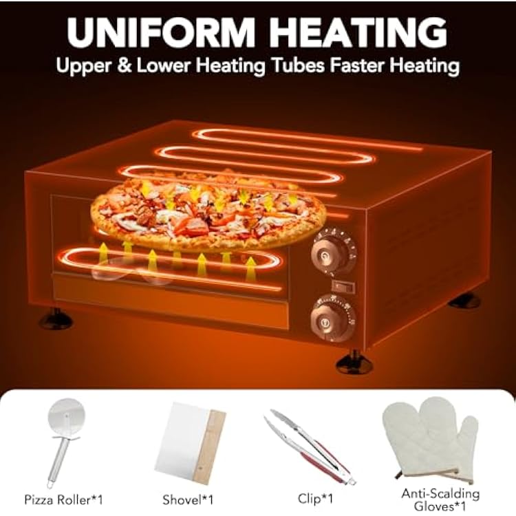 Electric Pizza Oven Indoor Countertop Pizza Oven with Viewing Window, 12 Inch Stainless Steel Electric Countertop Pizza Maker for Fast Baking, Kitchen, Restaurant, Home Use, 1100W, Black