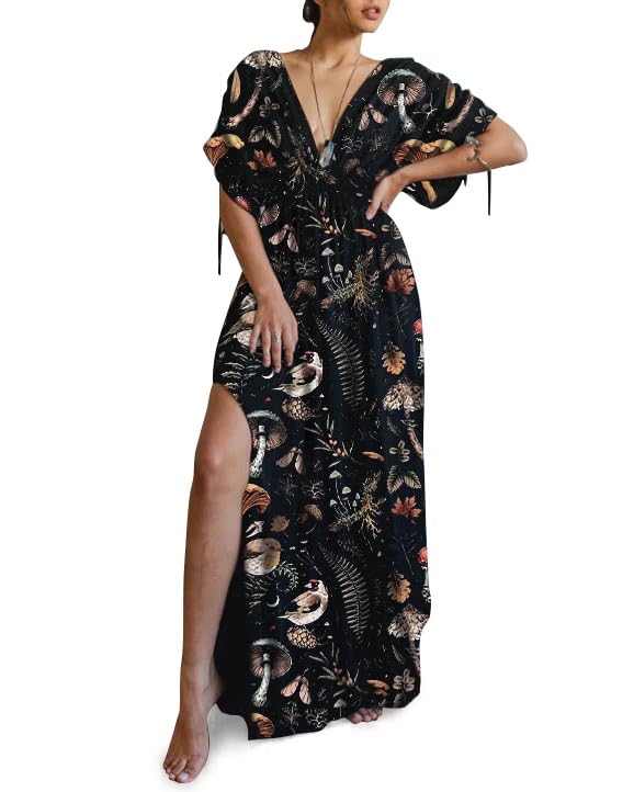 Summer Dresses for Womens Casual V Neck Short Sleeve Sundresses Women's Maxi Beach Dress Vacation Outfits for Woman