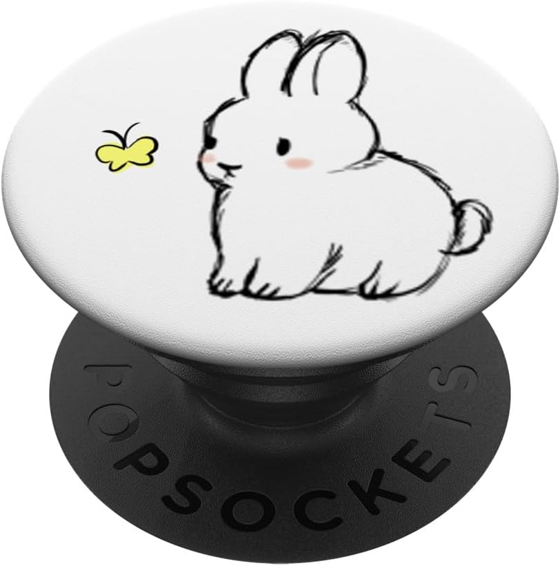 Amazon.com: Cute Bunny Rabbit with Yellow Butterfly Graphic PopSocket ...