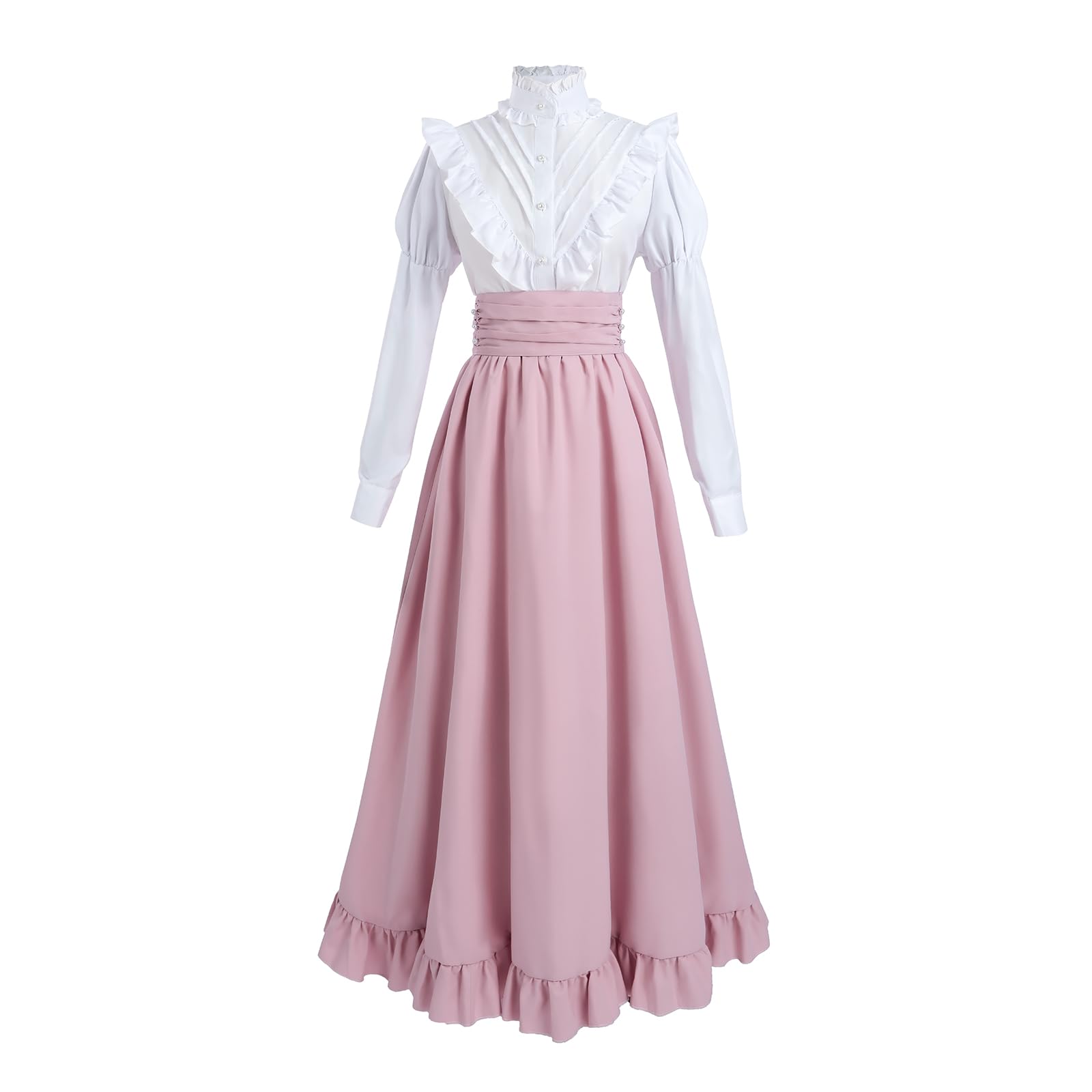 LTAKK Victorian Dress for Women 2-Piece Medieval Ball Gowns Lightpink M