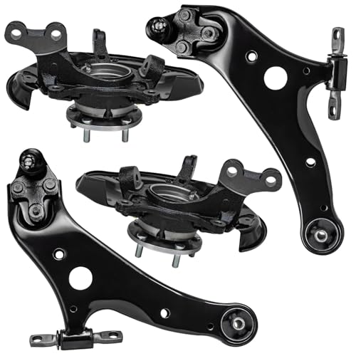 Image of Detroit Axle - 4pc Front End Control Arms Kit for Lexus RX350 RX450h Toyota Highlander, 2 Steering Knuckles and Wheel Bearing Hubs 2 Lower Control Arms w /Ball Joint Replacement