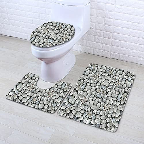 Badematten Set 3 teilig,Toilettenmatte Set,3er Badgarnitur Badezimmer Matte Set Dusch Bade Matte Vorleger Teppich 3D…