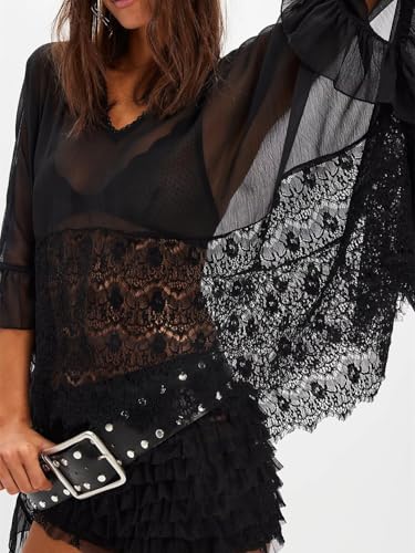 Sawden Women Sheer Poncho Top Chiffon Flowy See Through Beach Cover Up2