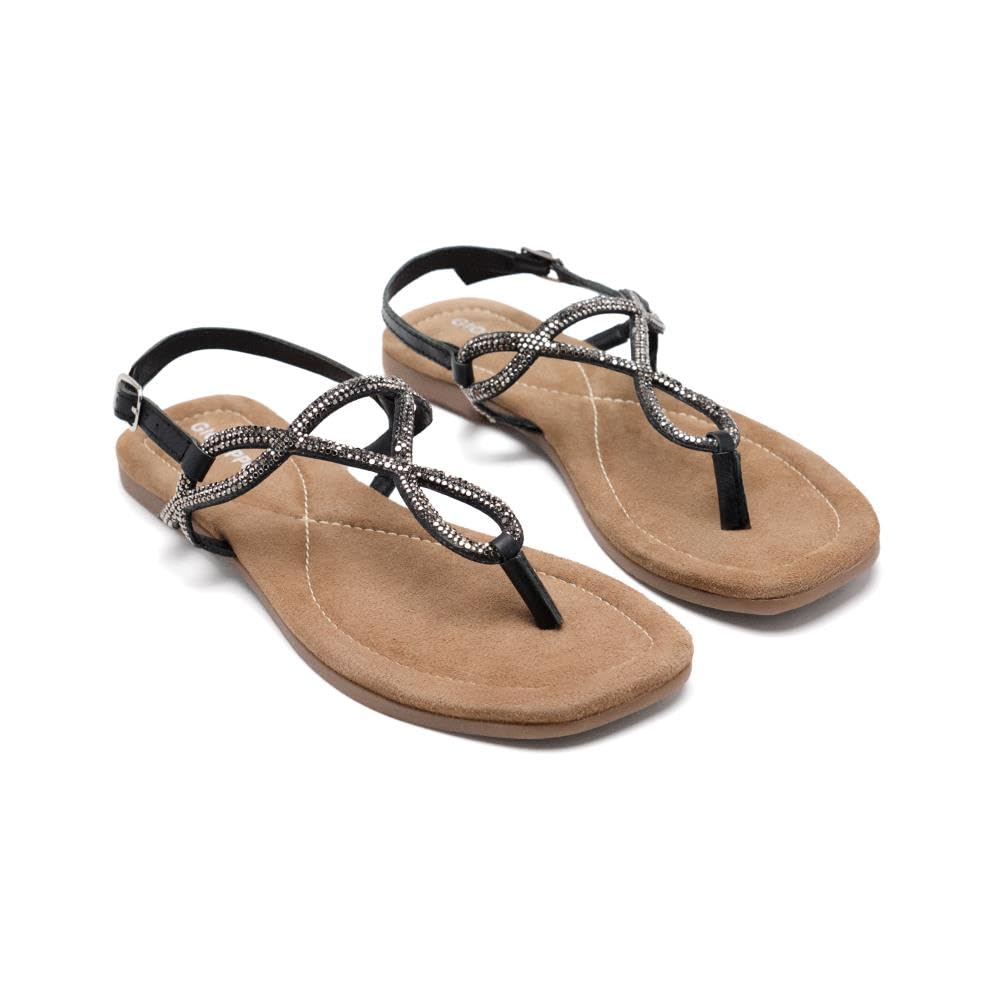 GIOSEPPO KINGFIELD, Women's Flat Sandals, Black, 41 EU, Black/White, 8.5 UK