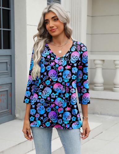 Image of Zeagoo Womens Halloween Shirt 3 /4 Sleeve Tops Casual Fall Tshirts 2026 Outfits