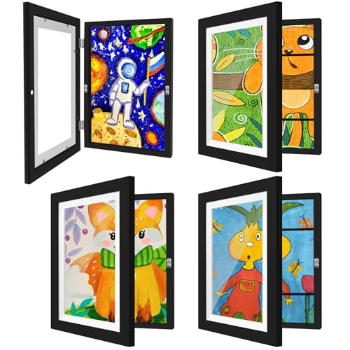 [Extra Large]Kids Art Frames 10x12.5 Inch 4 Pack Kids Artwork Flip Frame Changeable for Picture Display, Children School Drawing Projects Storage, Horizontally Vertically Wall Hanging, Front Opening