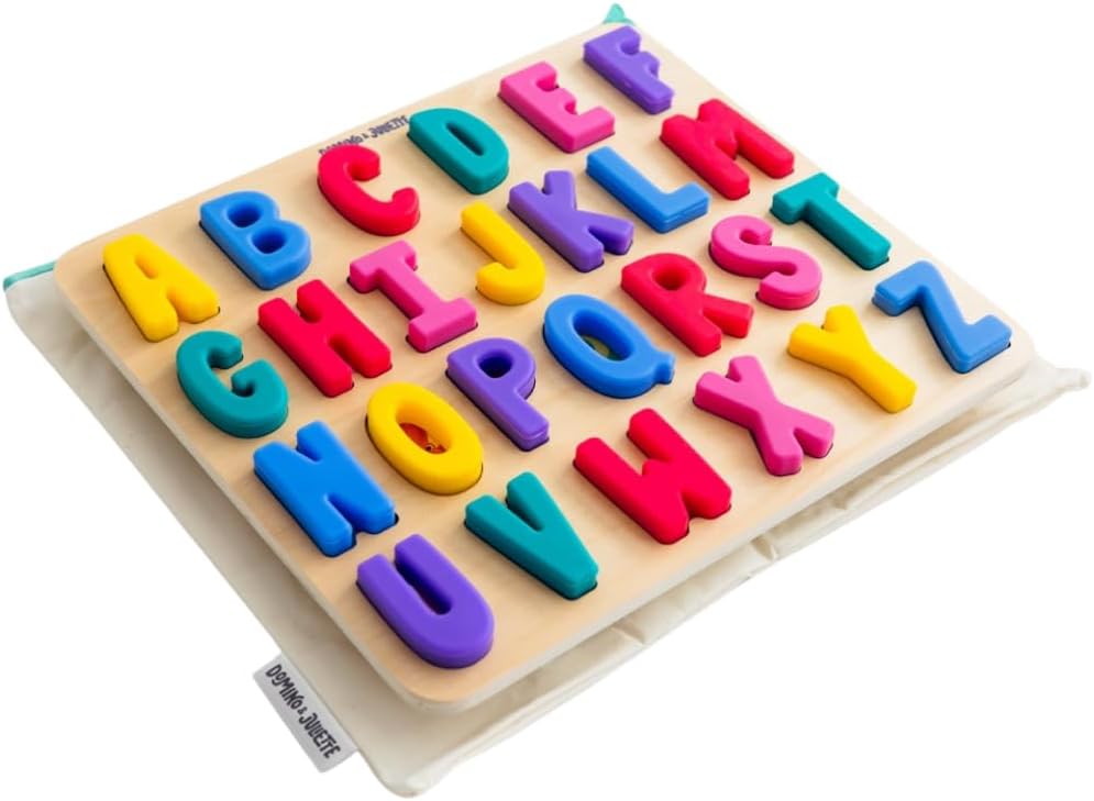 ABC Find & Fit Silicone Puzzle - Upper Case Alphabet Educational Toddler Learning Toy with Canvas Storage Bag - Durable, Fun, Hands-On Activity for Kids and Preschoolers - Ages 0+