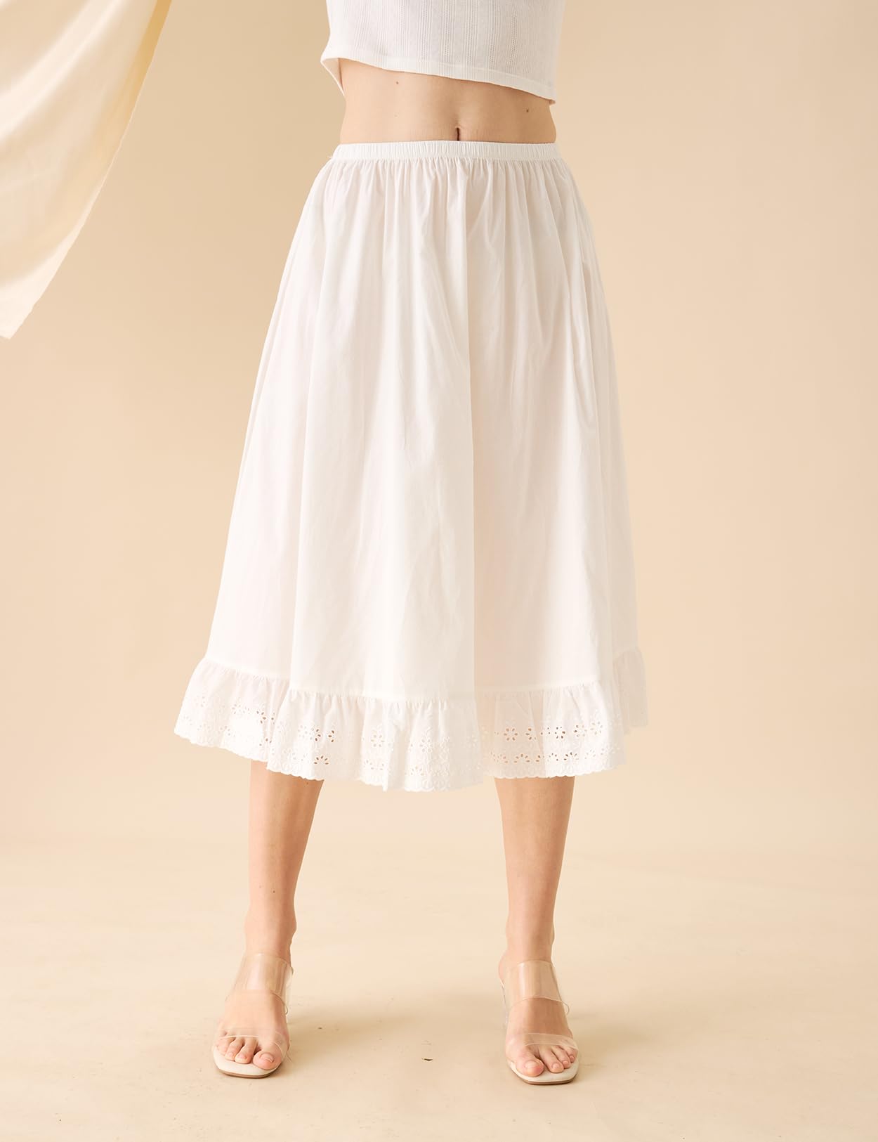 BEAUTELICATE Enagua Mujer 100% Algodón A-Line Falda Interior con Encaje en Dobladillo Volantes Antiestática para Falda Larga de Verano Vestidos