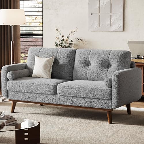 GarveeHome 65 in Loveseat Sofa, Mid Century Modern Couch Comfy Love Seat Couches for Living Room, 2 Seater Deep Seat Couch Teddy Fleece Boucle Upholst