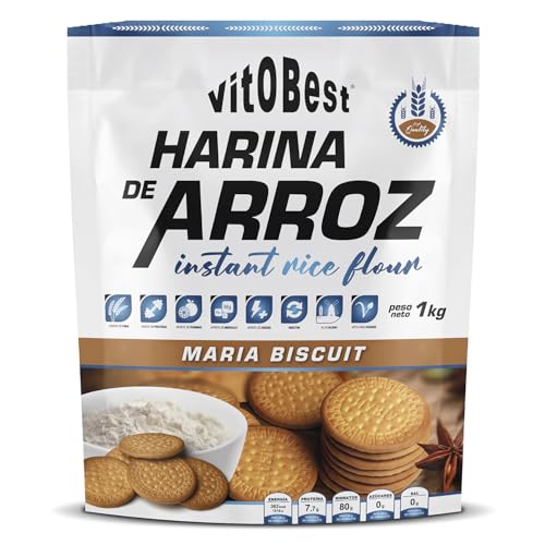 VITOBEST | Cereales Harina de Arroz | Excelente fuente de hidratos de carbono de bajo índice glucémico | 100% natural Rica en vitaminas, minerales, fibra y proteínas | Sabor Galleta María - 1 kg