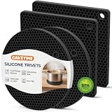 Silicone Trivets for Hot Dishes, Non-Slip Hot Pads for Kitchen Countertop Protector, Heat Resistant Mat for Hot Pots and Pans 4-Pack Food Grade Silicone Black