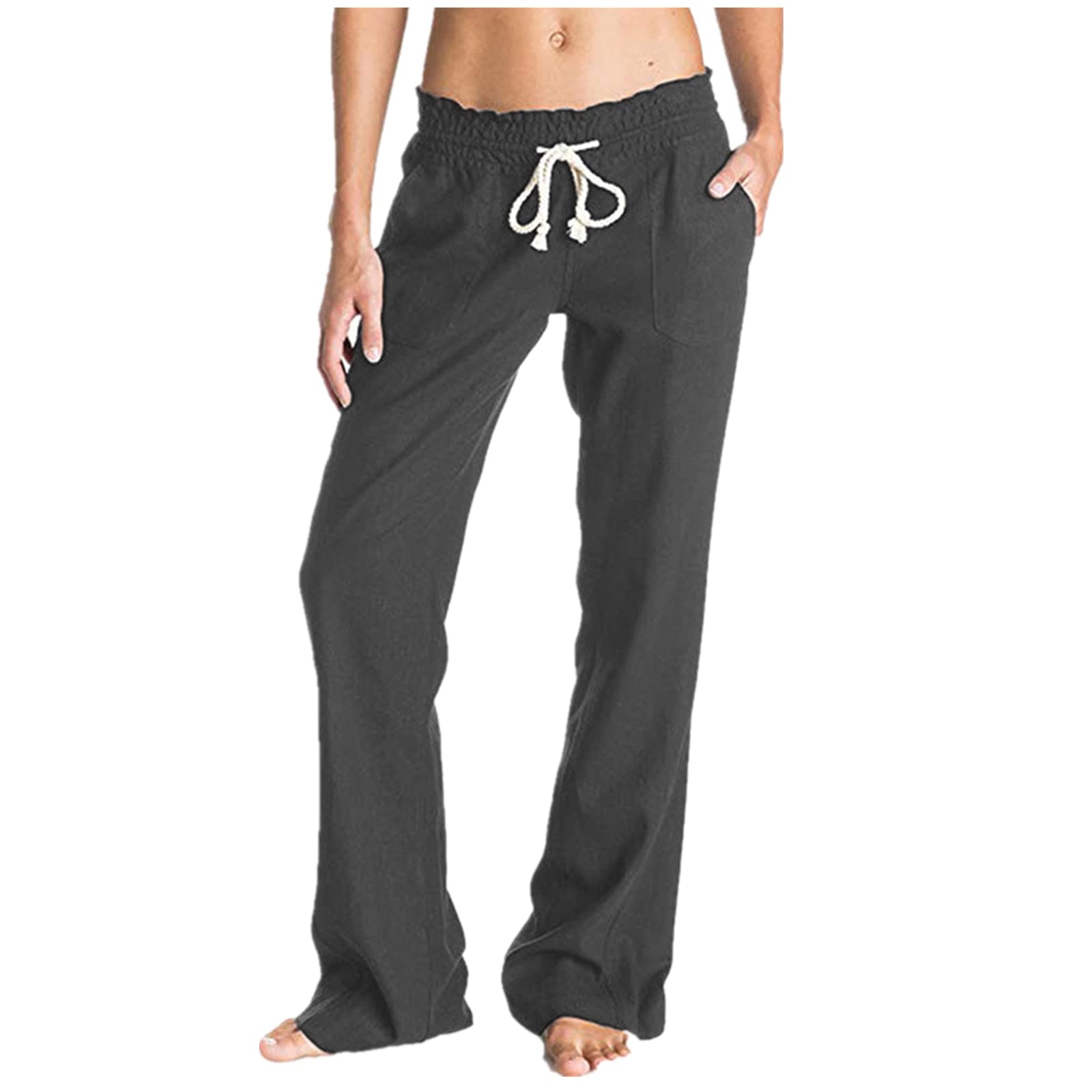 Solid Color Straight Wide Leg Pants Womens high Waist Loose and Thin Casual Fashion Trousers Deep Gray S