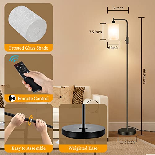 Outon Modern Floor Lamp, Dimmable Industrial Floor Lamp With Remote Control, Stepless Color Temperature, Timer, Led Tall Stand Lamp With Hanging Frosted Glass Shade For Living Room, Bedroom, Office #TOP5