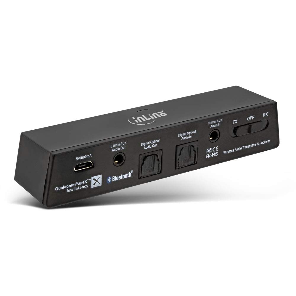 InLine® Ricetrasmettitore audio Bluetooth, trasmettitore/ricevitore, BT 5.0, aptX LL, jack + Toslink 99151I