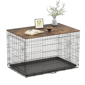 Piskyet Dog Crate Topper Wood Countertop for 48 42 36 30 24 inch Dog Cage, Dog Crate Cover,Dog Kennel Topper(Crate Not Include) (Rustic Brown, for 42 Inch Crate)