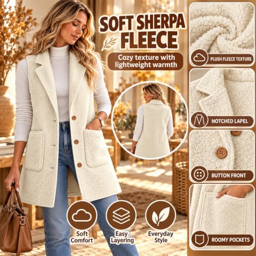 Women's Sherpa Fleece Hooded Vest Long Sleeveless Button Down Warmth Jacket - image 4