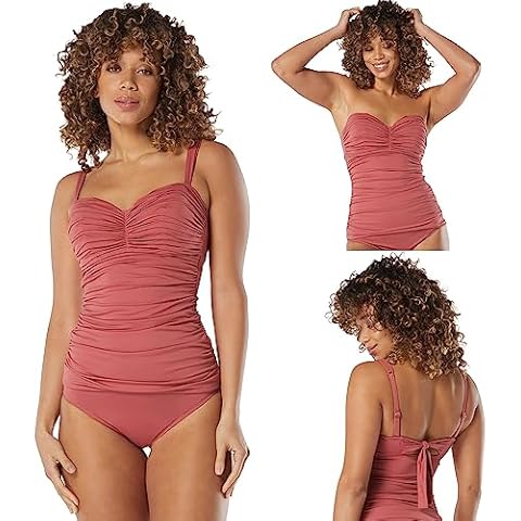 COCO REEF Bra Sized Tankini Top — Charisma Strapless Shirred Swim Top, Lava Coral, 36C Cover