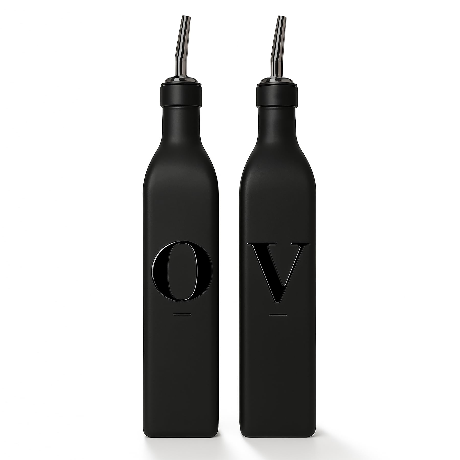 Photo 1 of Olive Oil & Vinegar Dispenser Bottle Set with Stainless Steel Spouts & Funnel - Elegant Cooking Oil Cruet Dispenser for Kitchen - 500ml - Set of 2
