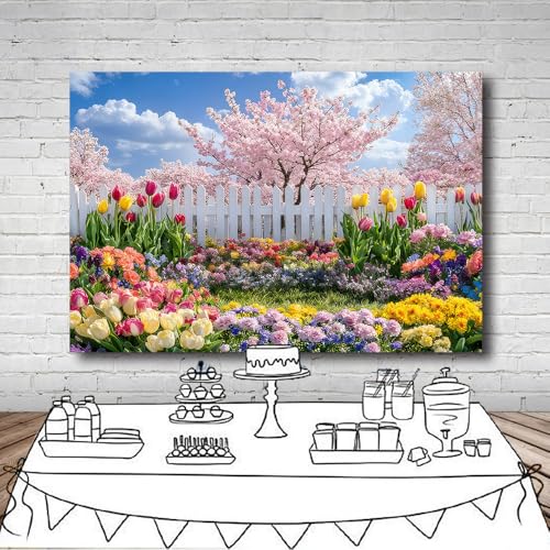 Fondo fotográfico Vinilo 7x5FT Jardín de Primavera miniatura 5