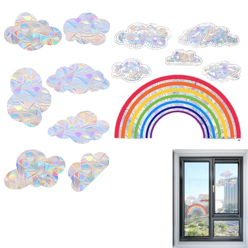Prisma Fenstertape: Pegatinas para Ventanas de Arco Iris, PVC, Decorativas, Ecológicas, Fáciles de Aplicar y Limpiar, Incluye 1 Set de Nubes