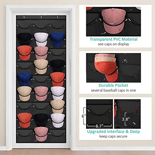Hat-Rack-For-Baseball-Caps-27-Pockets-Organizer-Hanging-Over-The-Door-Storage-Closet-Wall-With-Large-Clear-3-Hooks-Holder-Hanger-for-Sport
