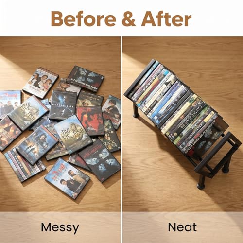 Image of PUTNATRURE DVD Blu ray Rack 2 Pack, Expandable Media Shelf Holds 52 DVD Cases, Compact Display Organizer for Video Games and Movies, Black