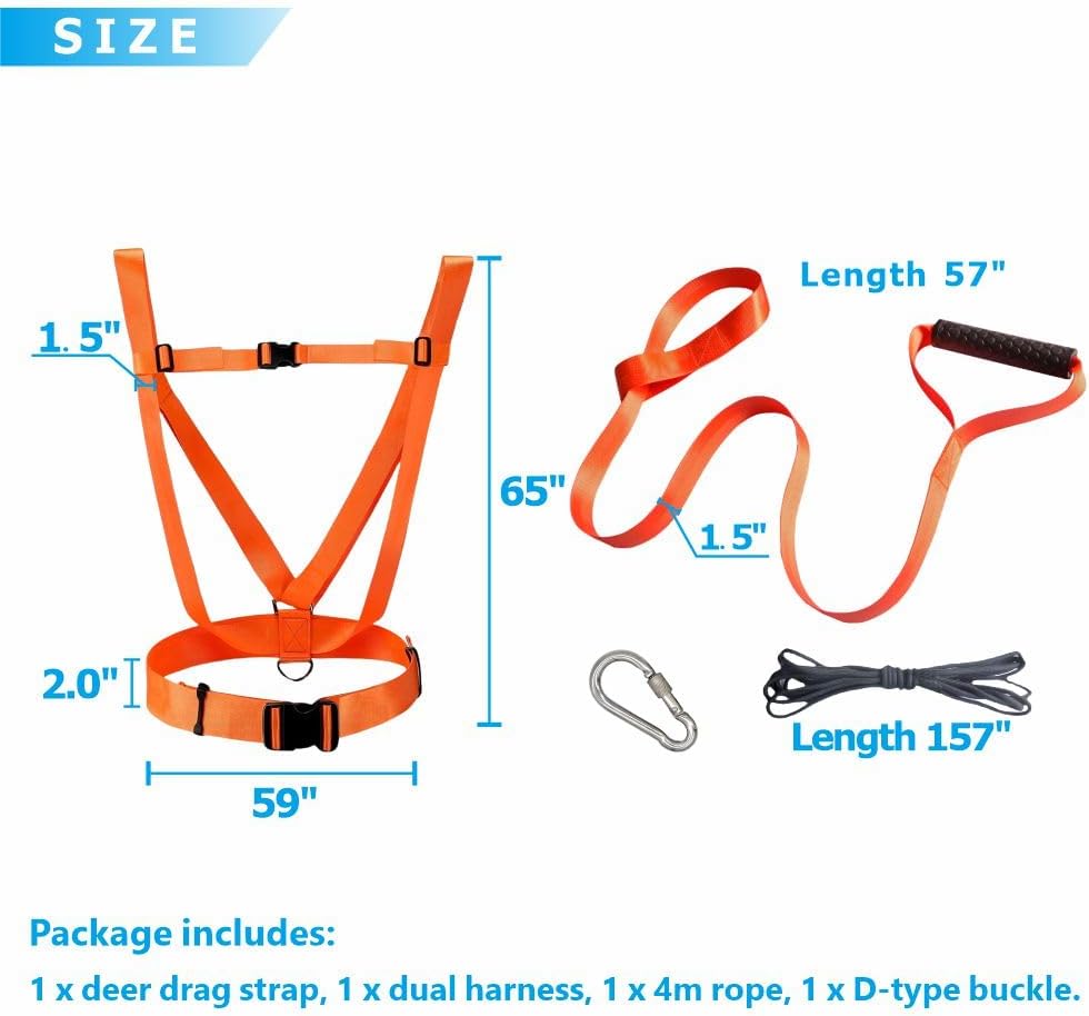 Deer Drag Strap & Dual Harness Kits for Elk, Turkeys, Logs Outdoor Hunting Equipment Gear, Tensile Strength: 500 N