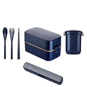 3 Layer Bento Lunch Box with Cutlery, 2 Chopsticks | 1 Spoon | 1 Fork & Soup Pot Leakproof 4 Containers Tiffin Set Microwave/Dishwasher Safe - (6.5 LTR)