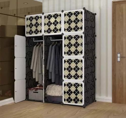Image of Sunderlook Plastic Wardrobe for Kids Clothes - Collapsible Wardrobe, DIY Foldable Baby Almirah for Clothes, Heavy Duty Freestanding Storage Baby Cupboard for Kids (Black-G3, 12 Door)