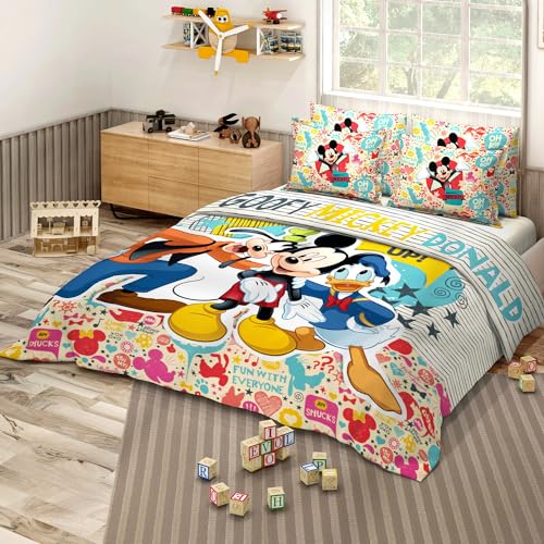Image of Sassoon Disney Mickey Mouse Backup Digital Printed 100% Cotton Bedsheet with 2 Pillow Covers in 300TC